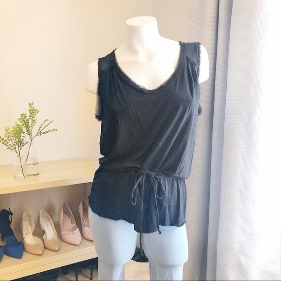 Banana Republic Tops - Banana Republic | Sheer Frayed Black Scrunch Tank